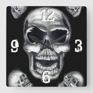 Black Wall Clock för mänskliga Döskallar Fyrkantig Klocka