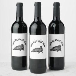 Black Walrus Simple Illustration Vinflaska Etikett
