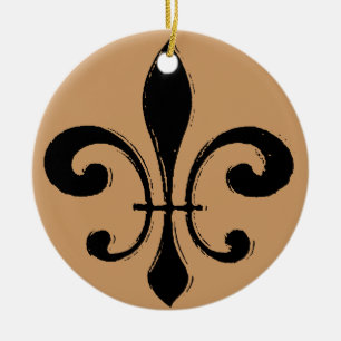 Black Washout Fleur De Lis Julgransprydnad Keramik