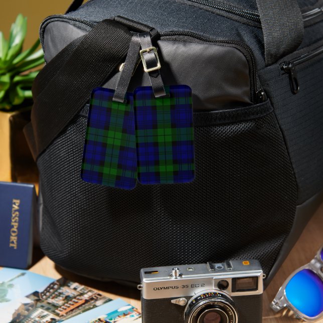Black Watch Tartan Blue Grönt Play Bagagebricka (Fram & Baksida)