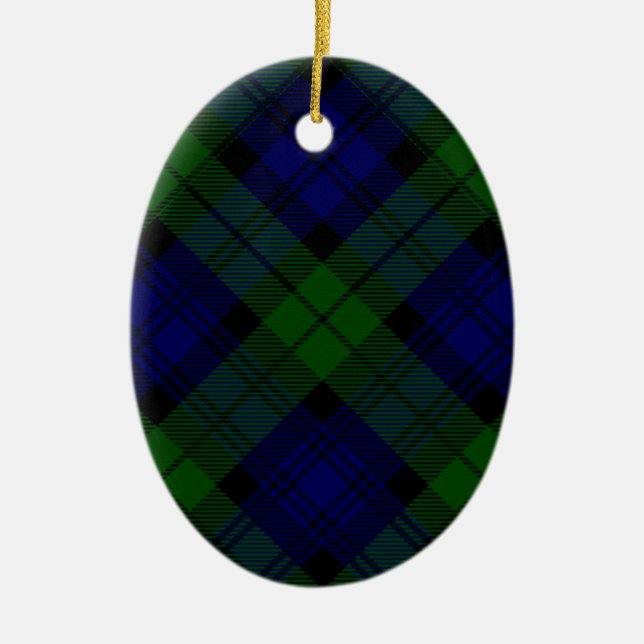 Black Watch Tartan Blue Grönt Play Julgransprydnad Keramik (Framsidan)