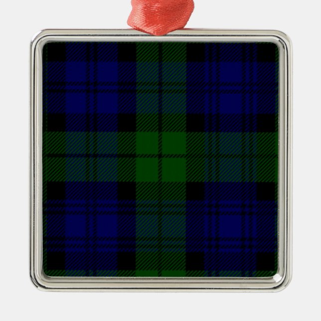 Black Watch Tartan Blue Grönt Play Julgransprydnad Metall (Framsidan)