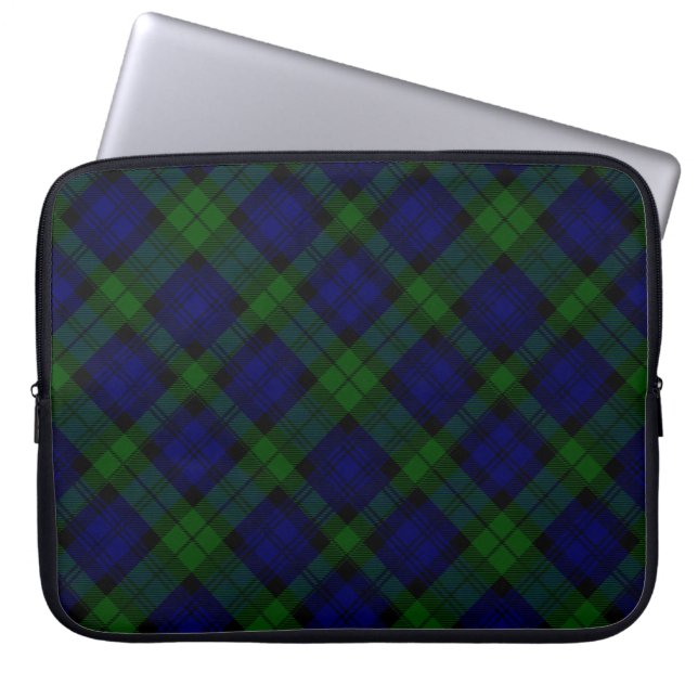 Black Watch Tartan Blue Grönt Play Laptop Fodral (Framsidan)