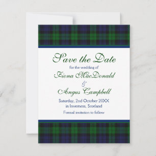 Black Watch Tartan Bröllop spara datum Card Datumet