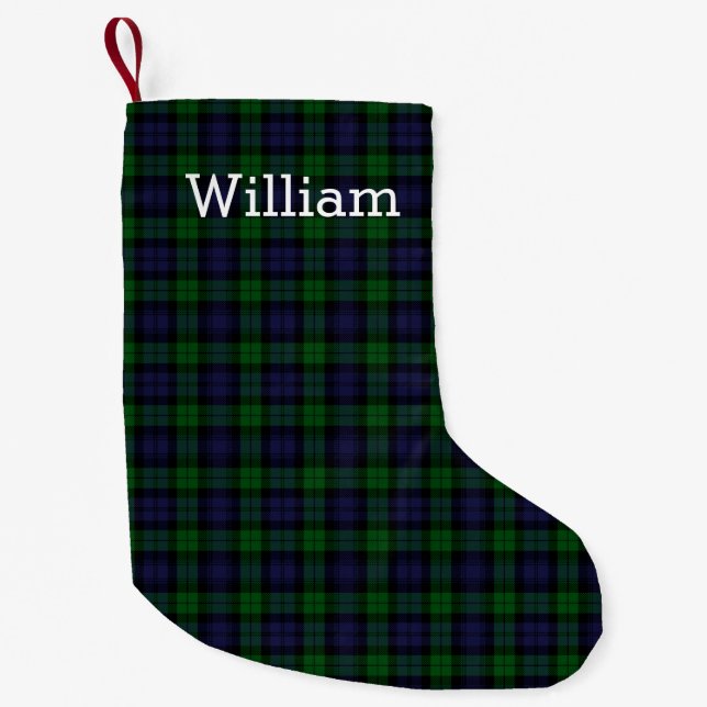 Black Watch Tartan Plaid Personalized Liten Julstrumpa (Framsidan)