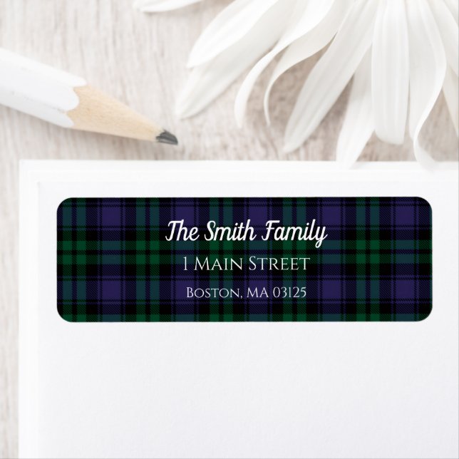 Black Watch Tartan, Plaid Returadress Etikett (Insitu)