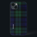Black Watch Tartan Play<br><div class="desc">Handsome iphone case gjorde på mörk blått och grönt Black Watch-tjärtan plaid. Anpassa den vita texten,  dra åt lämnat sida,  åt dig själv eller som en underbar presentidé. Snyggtens sätt att skydda din elektroniska enhet.</div>