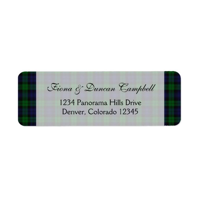 Black Watch Tartan Scottish Returadress Etikett (Framsidan)
