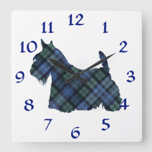Black Watch Tartan Scottish Terrier Fyrkantig Klocka