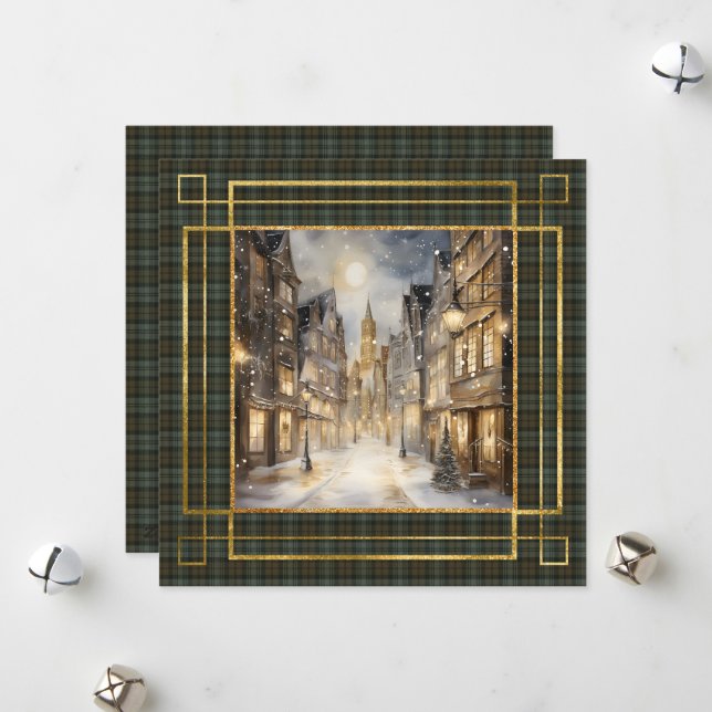 Black Watch Weathered Scottish Tartan Christmas  Julkort (Fram/Back In Situ)