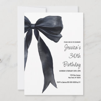 Black Watercolor Bow Birthday Elegant Invitation Inbjudningar