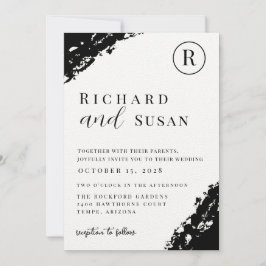 Black Watercolor Bröllop Inbjudningar