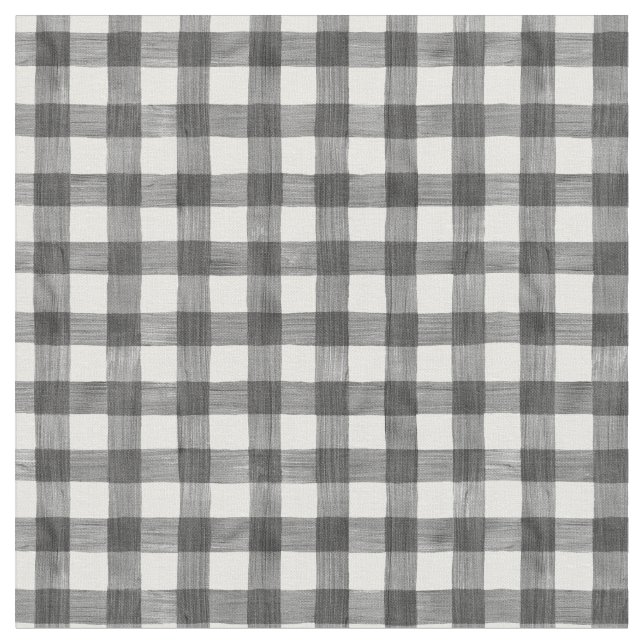 Black Watercolor Gingham Tyg (Närbild)