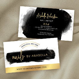 Black Watercolor Guld Glitter Manicuant Nail Artis Visitkort