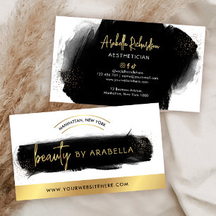 Black Watercolor & Guld Makeup Lash Beauty Salon Visitkort