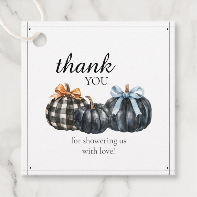 Black Watercolor Pumpkins Baby Shower Tack Gåvor Etiketter (Framsida)