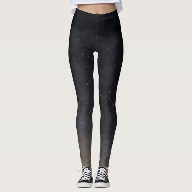 Black Watercolor Starry Night Leggings (Framsida)