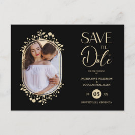 Black Wedding Fancy Ornament Frame Flowers Photo Meddelande Vykort