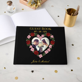 Black wedding guest book with floral hearts gästböcker