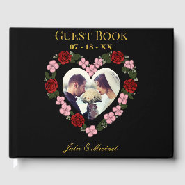 Black wedding guest book with floral hearts gästböcker