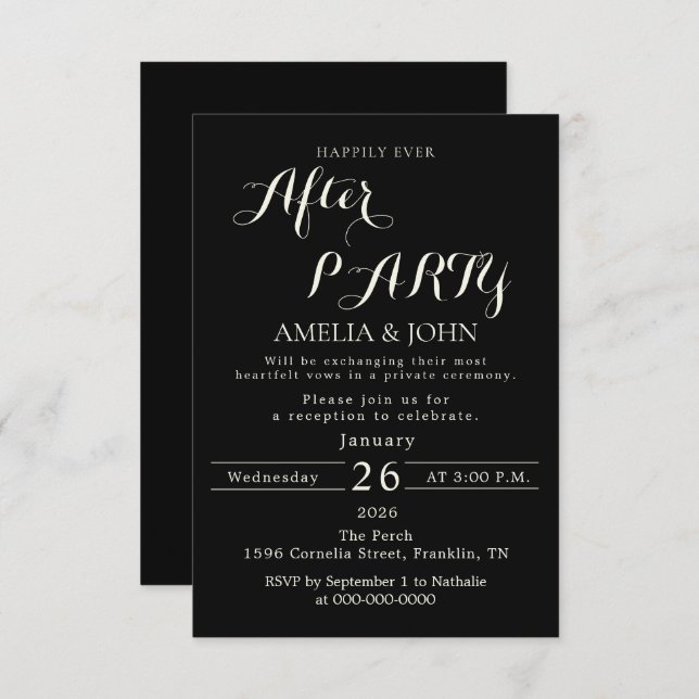 Black wedding invitation tack kort (Fram/baksida)