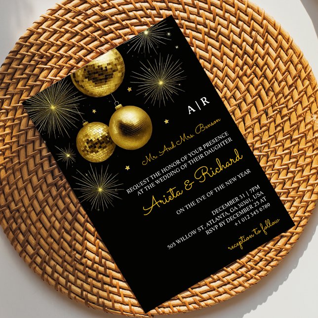 Black wedding invitation with gold text inbjudningar (Skapare uppladdad)