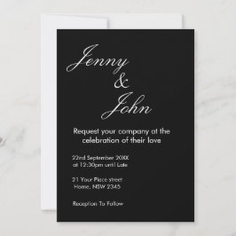Black Wedding Invitation with White Text | Elegant Inbjudningar