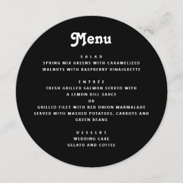 Black Wedding | Minimalist Typography Round Dinner Meny