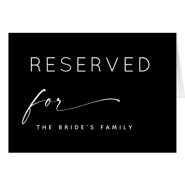 Black Wedding Reserved Sign | Seating Reservation OBS Kort (Framsidan Horizontal)
