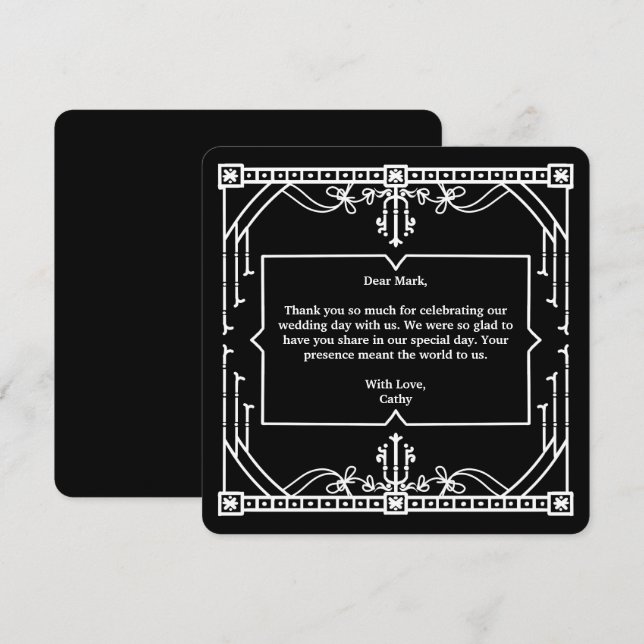 Black Wedding Thank You Card Tack Kort (Fram/baksida)