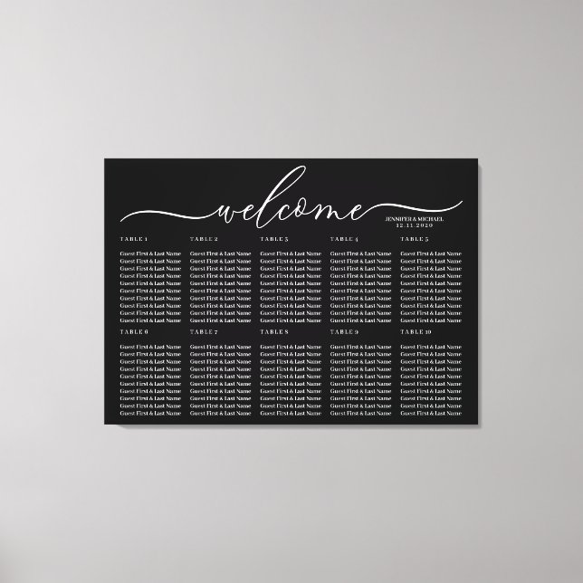 Black Wedding Welcome Seating Table Numbers Canvastryck (Framsida)