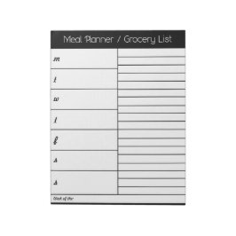 Black Weekly Meal Planner - Shopping List Anteckningsblock