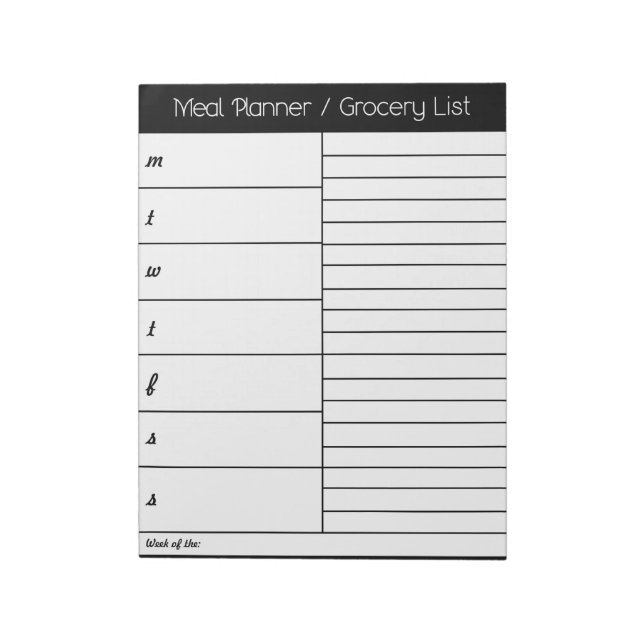 Black Weekly Meal Planner - Shopping List Anteckningsblock (Roterad)