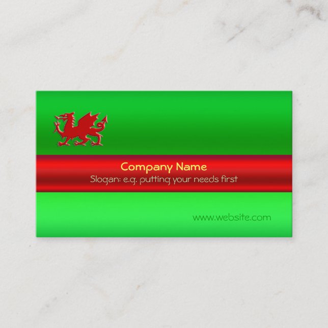 Black Welsh Dragon på gröntens metalliska utseende Visitkort (Framsida)