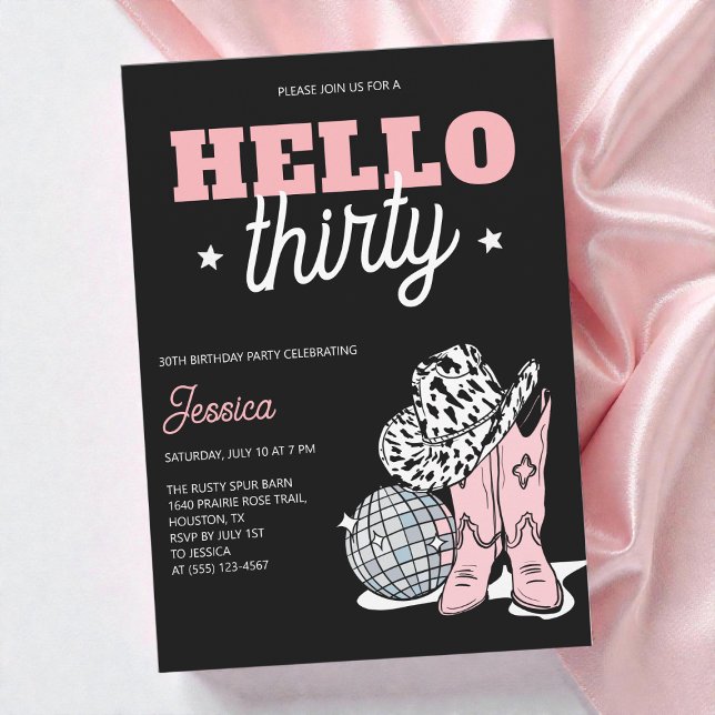 Black Western Disco Cowgirl 30th Birthday Party Inbjudningar (Black Western Disco Cowgirl 30th Birthday Party Invitation)