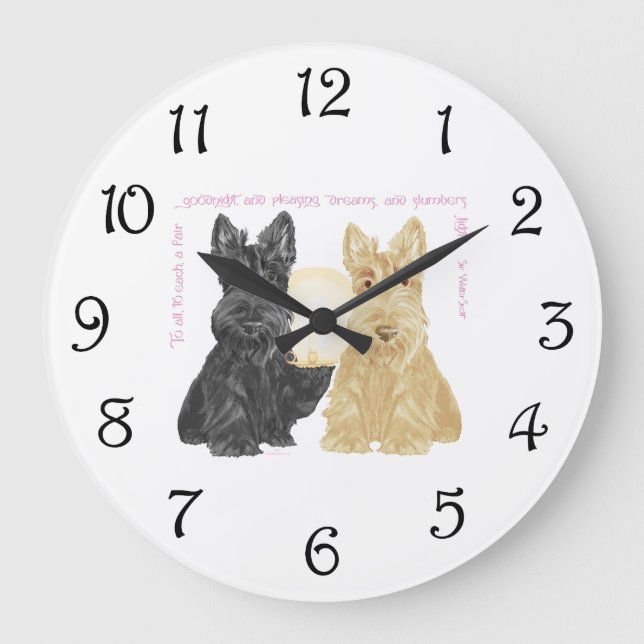 Black & Wheaten Goodnight Scotties Stor Klocka (Framsida)
