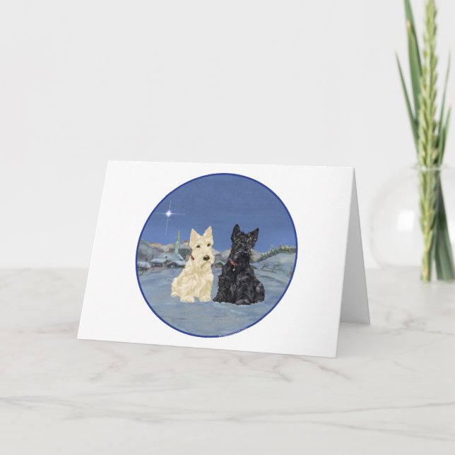 Black & Wheaten Scottish Terriers Winter Helgkort (Framsida)