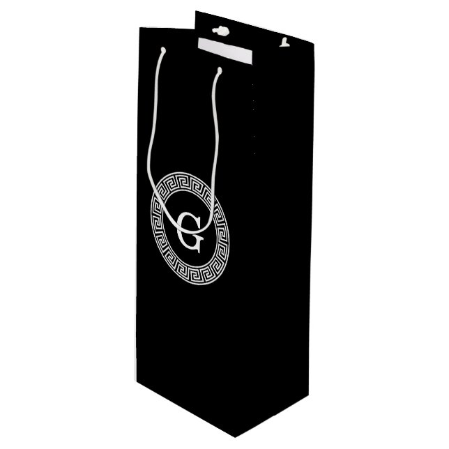 Black Whet Grekiska Nyckel Rnd Ram Initial Monogra (Framsidan Vinklad)