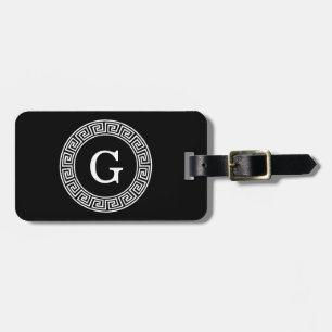 Black Whet Grekiska Nyckel Rnd Ram Initial Monogra Bagagebricka
