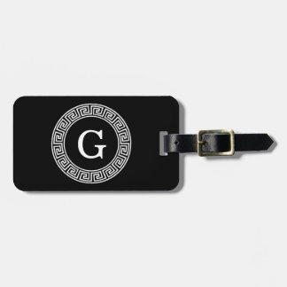 Black Whet Grekiska Nyckel Rnd Ram Initial Monogra Bagagebricka