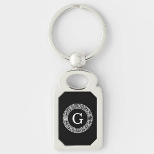 Black Whet Grekiska Nyckel Rnd Ram Initial Monogra Rektangulärt Silverfärgad Nyckelring