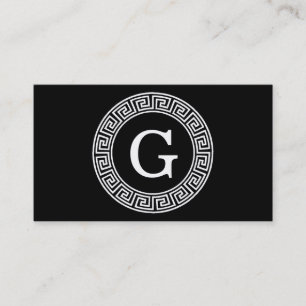Black Whet Grekiska Nyckel Rnd Ram Initial Monogra Visitkort