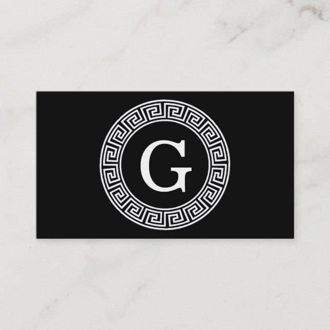 Black Whet Grekiska Nyckel Rnd Ram Initial Monogra Visitkort (Framsida)