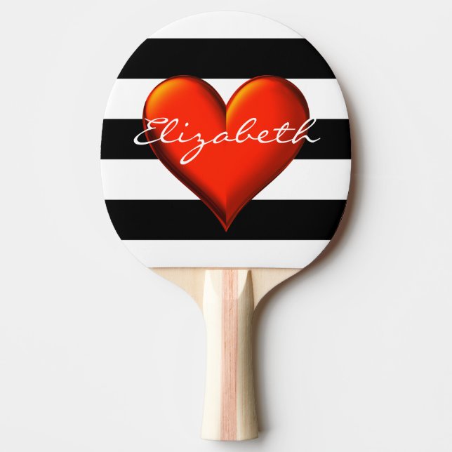 Black Whet Horiz Rand Red Metallic Heart Monogram Pingisracket (Framsidan)