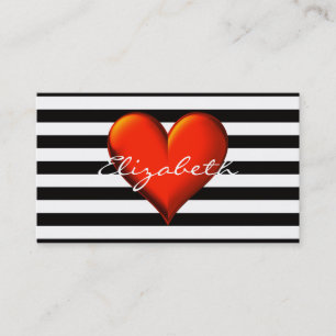 Black Whet Horiz Rand Red Metallic Heart Monogram Visitkort
