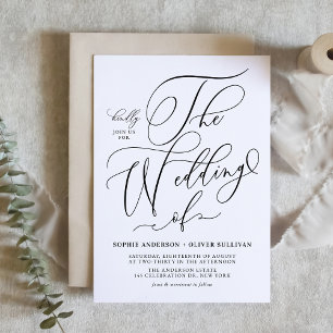 Black Whimsical Calligraphy Bröllop Inbjudan Vykort