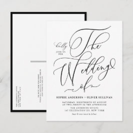 Black Whimsical Calligraphy Bröllop QR-kod Inbjudan Vykort