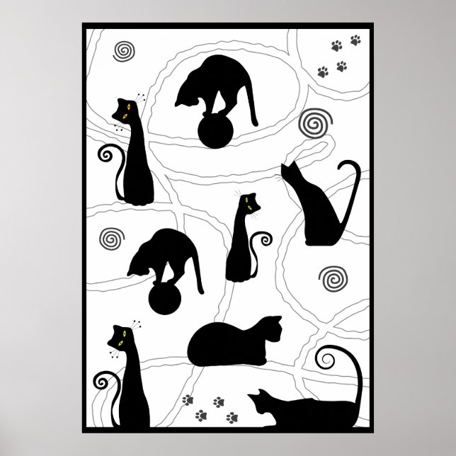 Black Whimsical Cats Poster (Framsidan)
