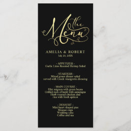 Black Whimsical Elegant Guld Calligraphy Menu Meny