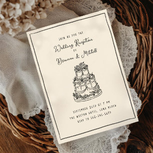 Bläck Whimsical Hand plockade Cake Wedding Recepti Inbjudningar